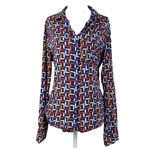 Velvet Heart Womens Button Up Shirt Size M Colorful Geometric Ladies Top Shirt - Picture 1 of 7